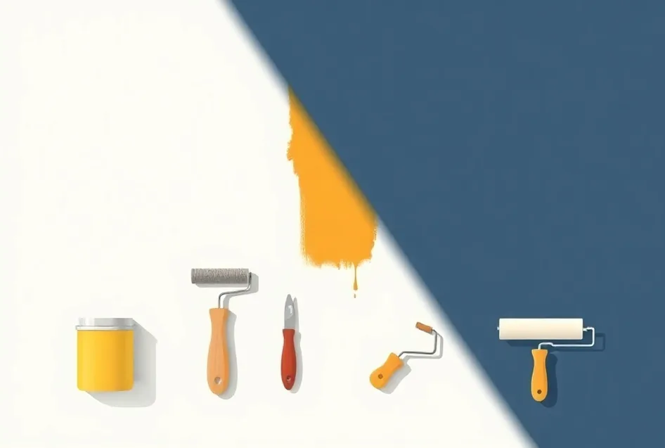 Outils de peinture disposés dans l'ordre des étapes du chantier
