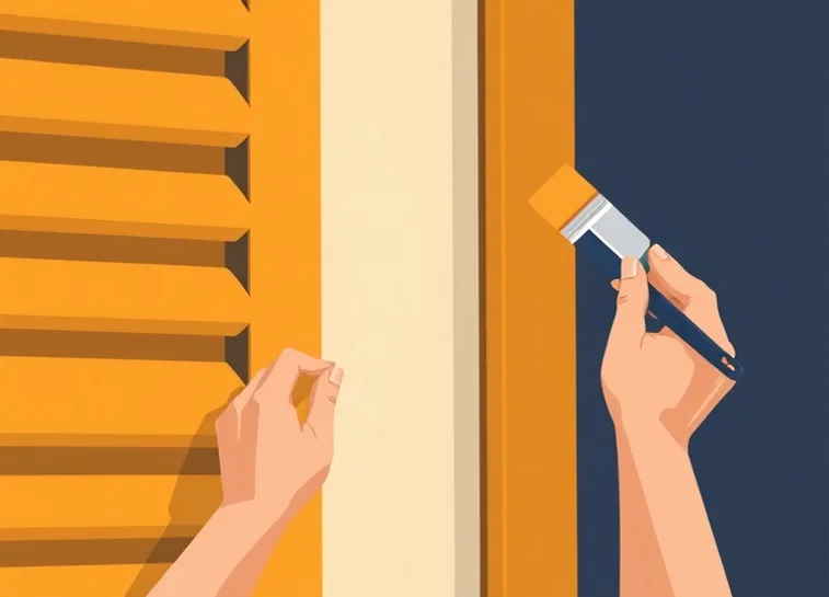 Mise en peinture au pinceau de volets et d'encadrements en bois